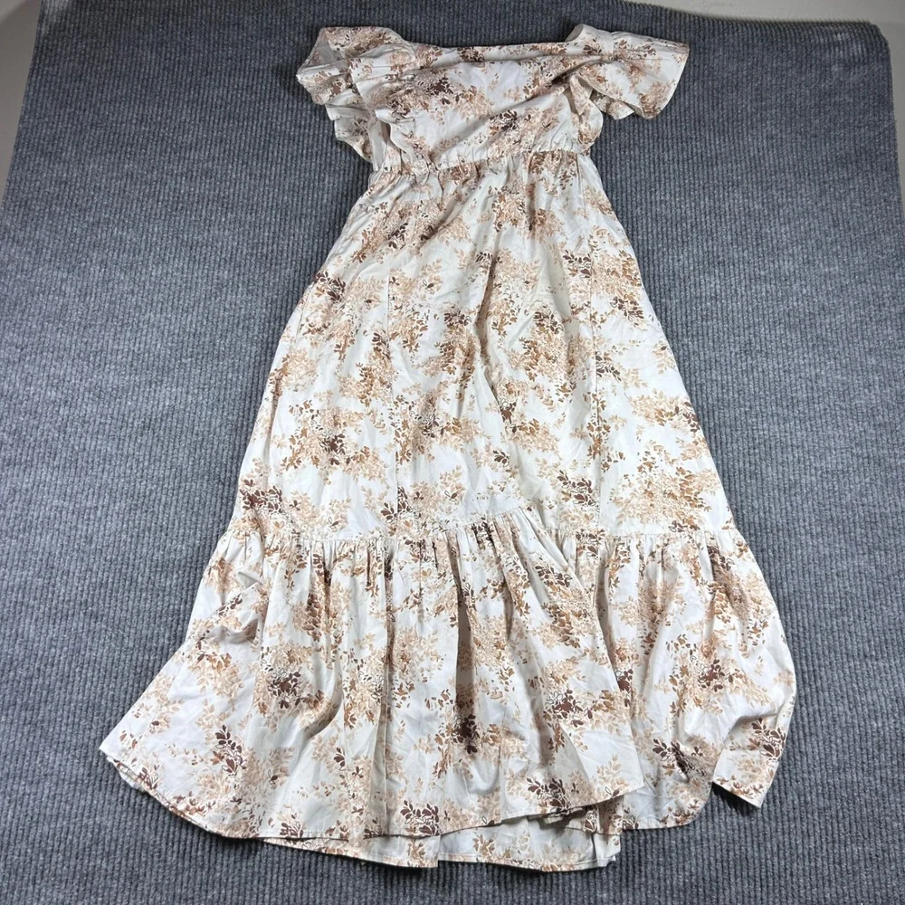 Abercrombie & Fitch Dress Womens S White Brown Floral Ruffle Maxi V-Neck